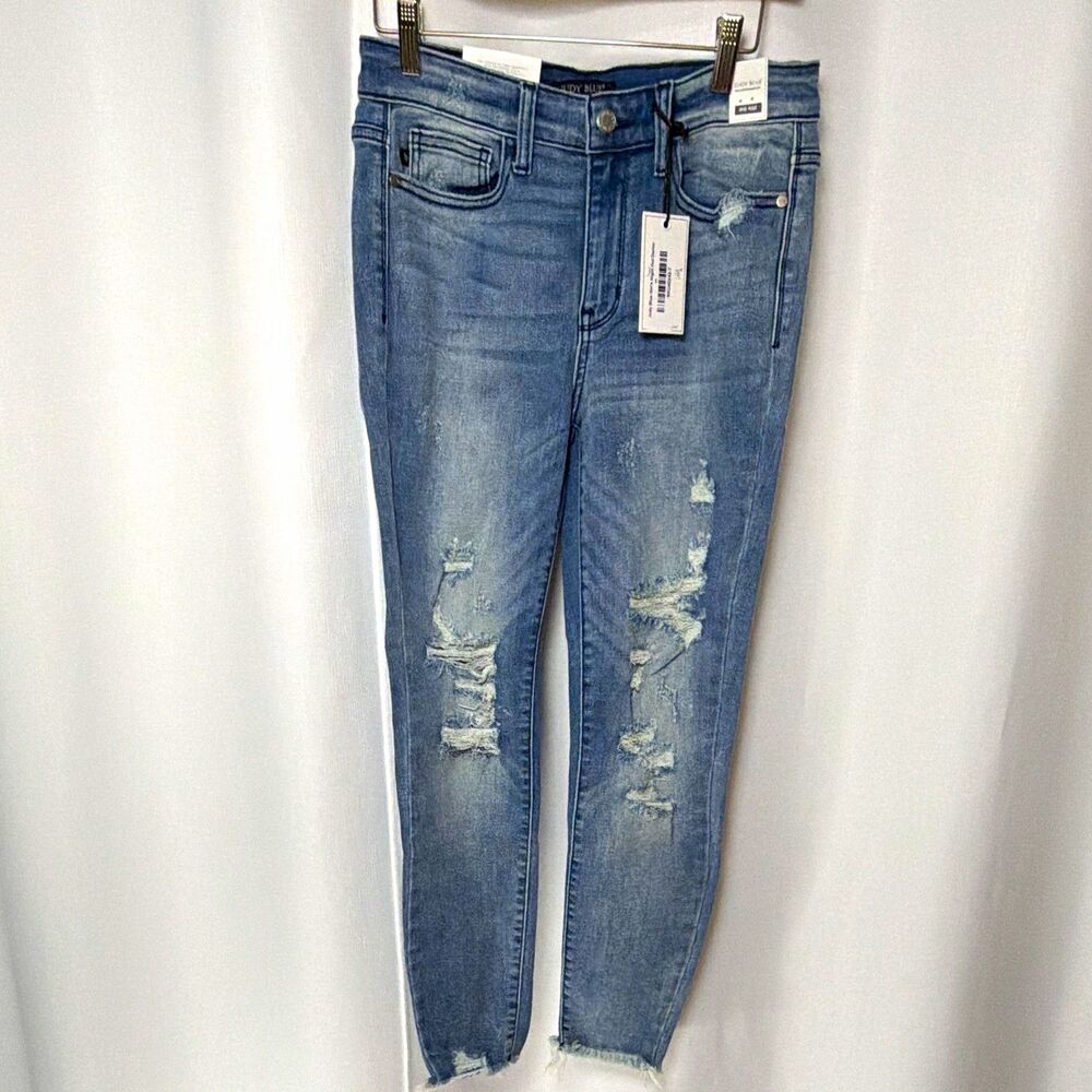 Judy Blue Jeans Women’s 28 Blue Light Wash Mid Rise Skinny Slim Distressed